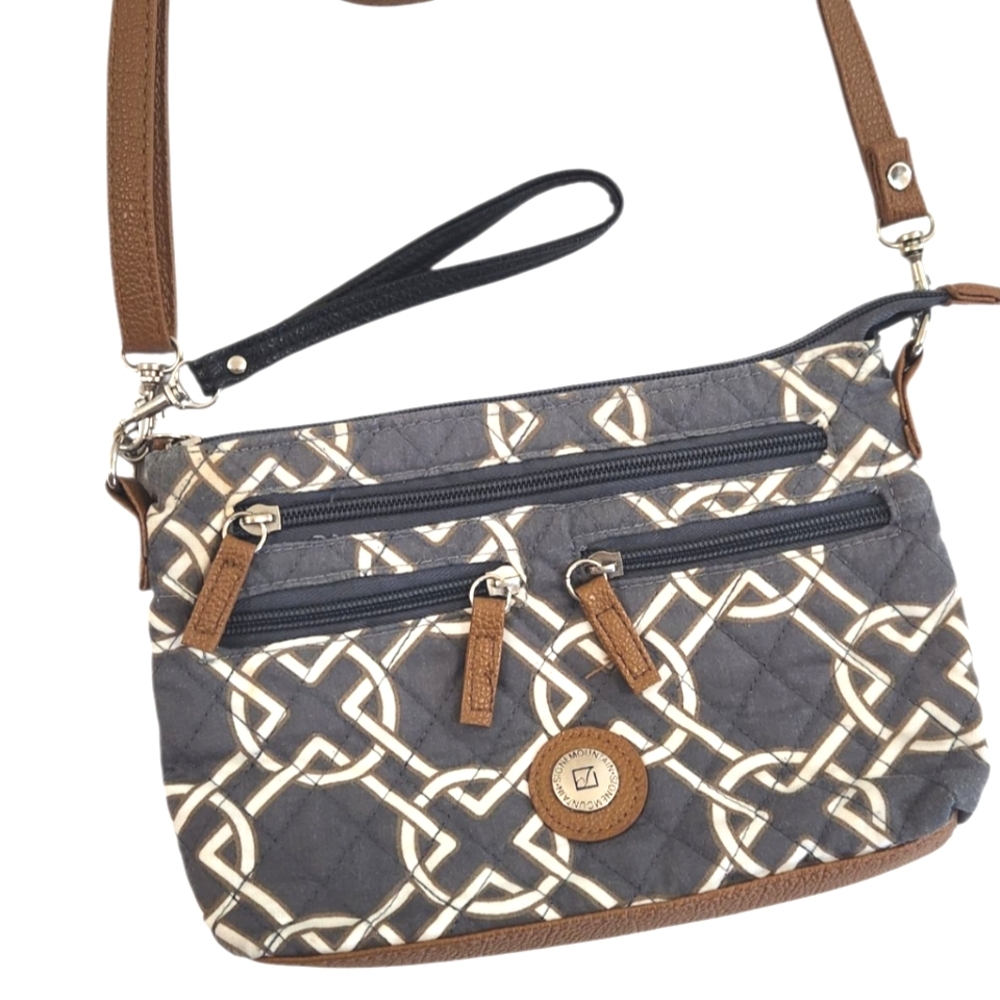 Stone Mountain Gray White Quulted 3 Bagger Crossbody Bag.